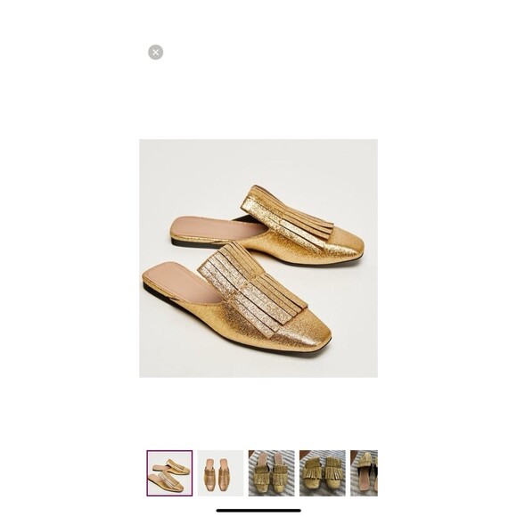 Zara Gold Square Toe Mules Slides Metallic Women Fringe EU 38 - Picture 9 of 11